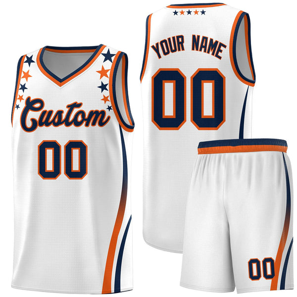 Custom White Shoulders Star Pattern Side Color Block Sports Uniform Basketball Jersey | BuyFootballJersey