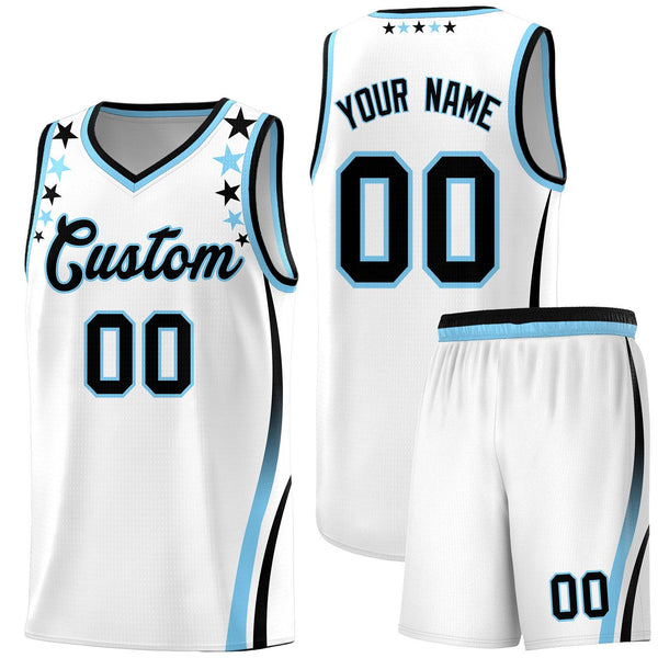 Custom White Shoulders Star Pattern Side Color Block Sports Uniform Basketball Jersey | BuyFootballJersey