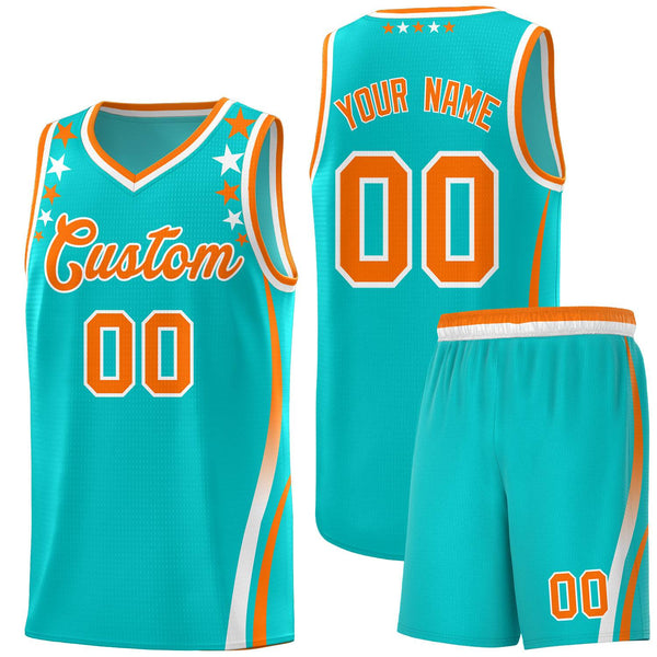 Custom Sky Blue Shoulders Star Pattern Side Color Block Sports Uniform Basketball Jersey | BuyFootballJersey