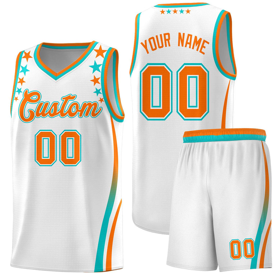 Custom White Shoulders Star Pattern Side Color Block Sports Uniform Basketball Jersey | BuyFootballJersey
