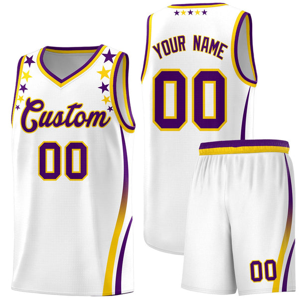 Custom White Shoulders Star Pattern Side Color Block Sports Uniform Basketball Jersey | BuyFootballJersey