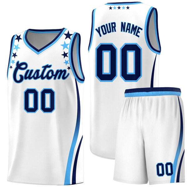 Custom White Shoulders Star Pattern Side Color Block Sports Uniform Basketball Jersey | BuyFootballJersey