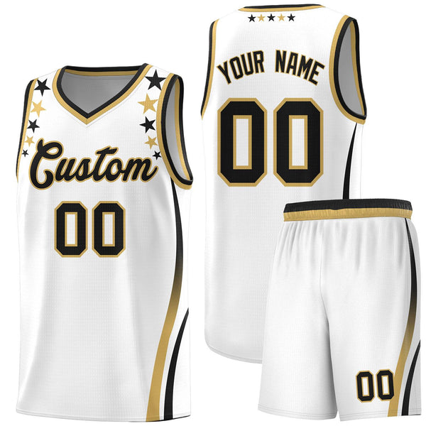 Custom White Shoulders Star Pattern Side Color Block Sports Uniform Basketball Jersey | BuyFootballJersey