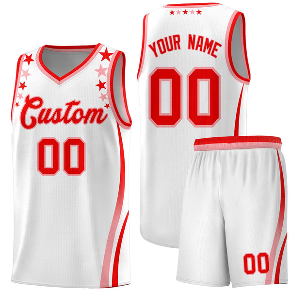 Custom White Shoulders Star Pattern Side Color Block Sports Uniform Basketball Jersey | BuyFootballJersey