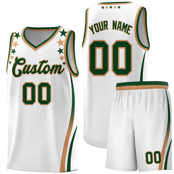 Custom White Shoulders Star Pattern Side Color Block Sports Uniform Basketball Jersey | BuyFootballJersey