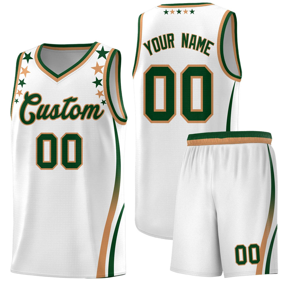 Custom White Shoulders Star Pattern Side Color Block Sports Uniform Basketball Jersey | BuyFootballJersey