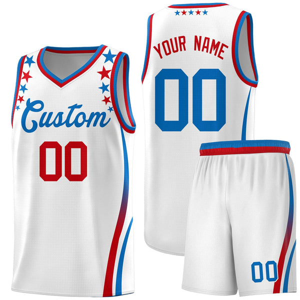 Custom White Shoulders Star Pattern Side Color Block Sports Uniform Basketball Jersey | BuyFootballJersey