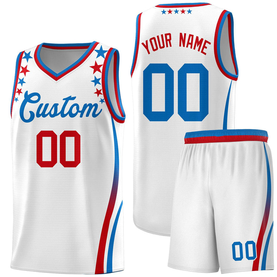 Custom White Shoulders Star Pattern Side Color Block Sports Uniform Basketball Jersey | BuyFootballJersey