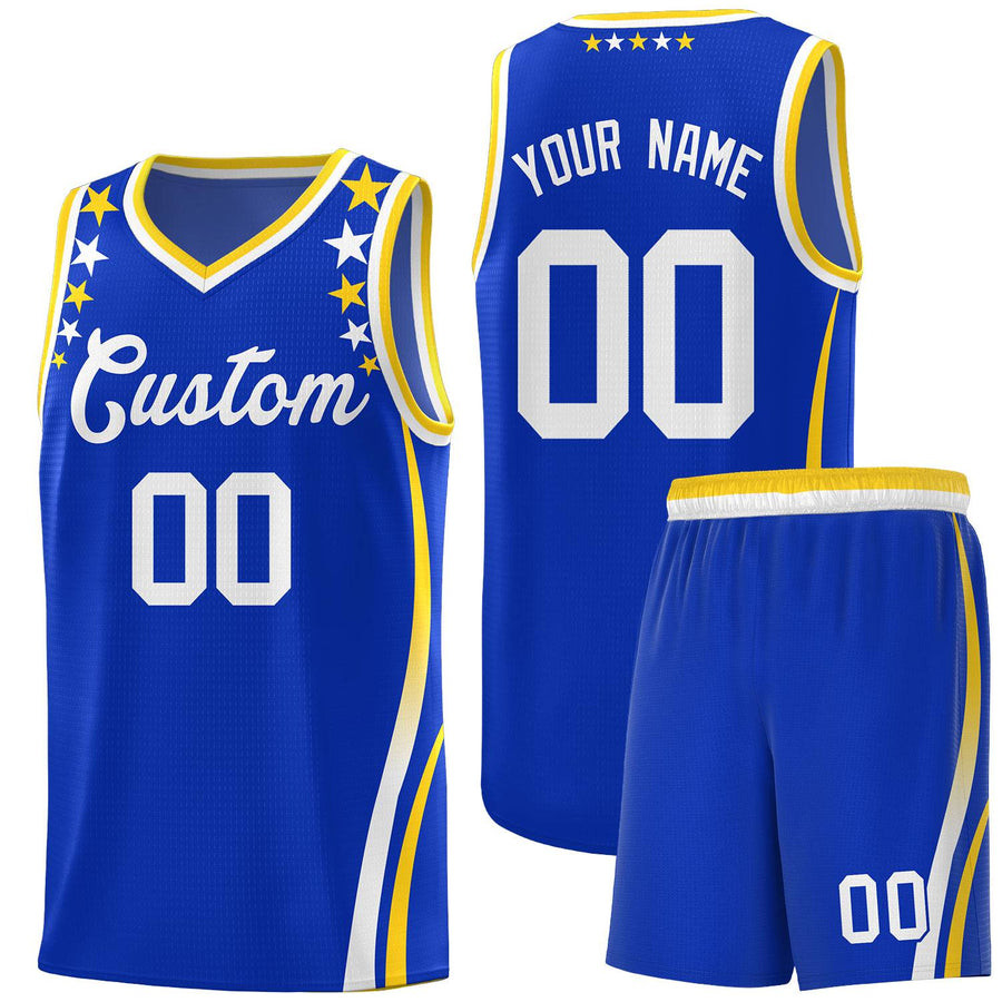 Custom Royal Shoulders Star Pattern Side Color Block Sports Uniform Basketball Jersey | BuyFootballJersey