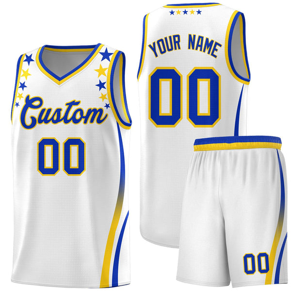 Custom White Shoulders Star Pattern Side Color Block Sports Uniform Basketball Jersey | BuyFootballJersey