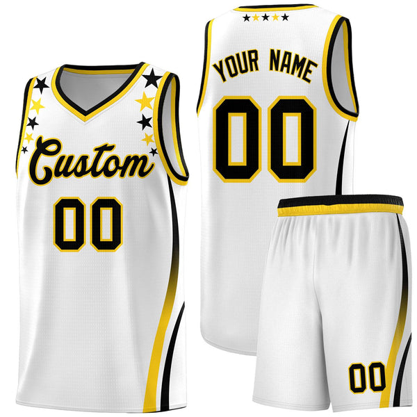 Custom White Shoulders Star Pattern Side Color Block Sports Uniform Basketball Jersey | BuyFootballJersey