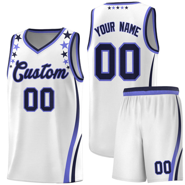 Custom White Shoulders Star Pattern Side Color Block Sports Uniform Basketball Jersey | BuyFootballJersey