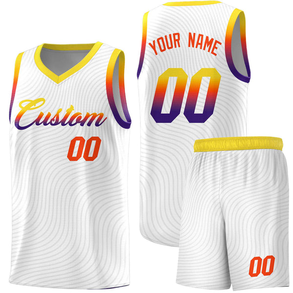 Custom White Gold Wave Pattern Sports Uniform Basketball Jersey | BuyFootballJersey