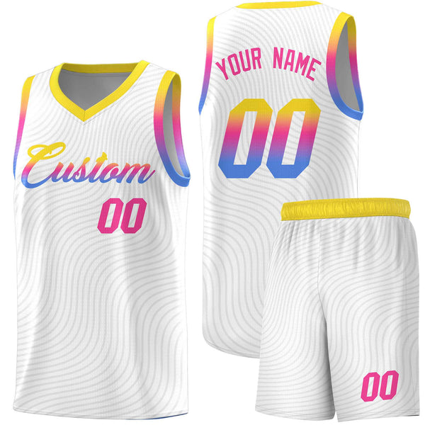 Custom White Gold Wave Pattern Sports Uniform Basketball Jersey | BuyFootballJersey