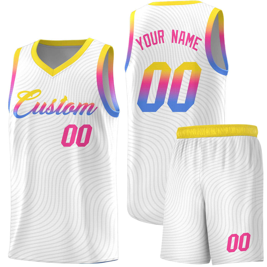 Custom White Gold Wave Pattern Sports Uniform Basketball Jersey | BuyFootballJersey