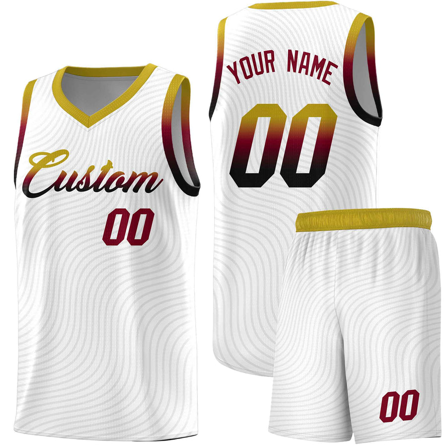 Custom White Old Gold Wave Pattern Sports Uniform Basketball Jersey | BuyFootballJersey