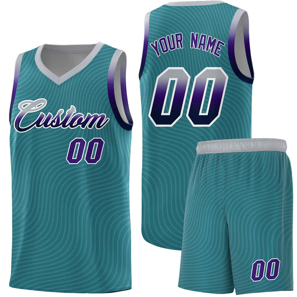 Custom Teal Gray Wave Pattern Sports Uniform Basketball Jersey | BuyFootballJersey