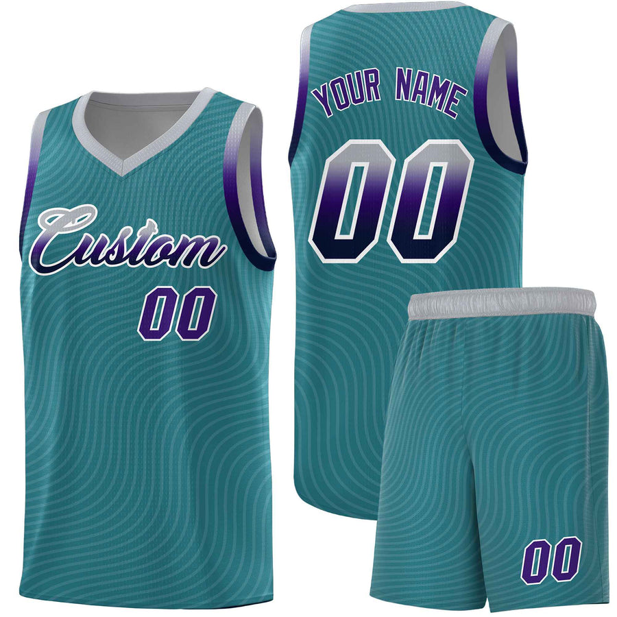 Custom Teal Gray Wave Pattern Sports Uniform Basketball Jersey | BuyFootballJersey