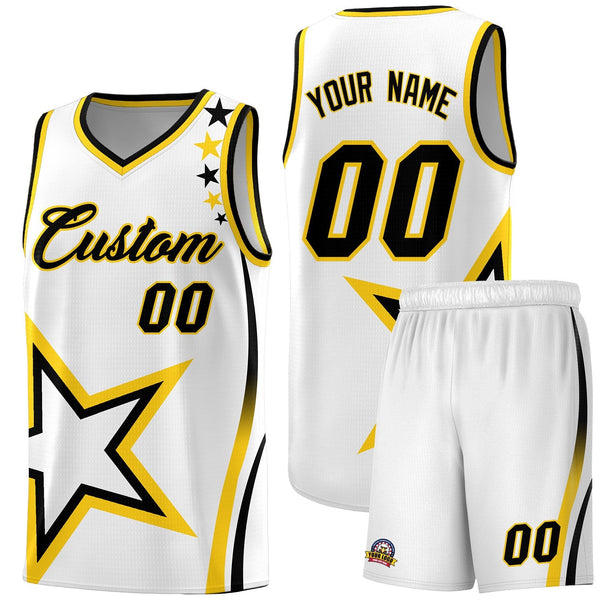 Custom White Shoulder Stars Graffiti Pattern Sets Basketball Jersey | BuyFootballJersey