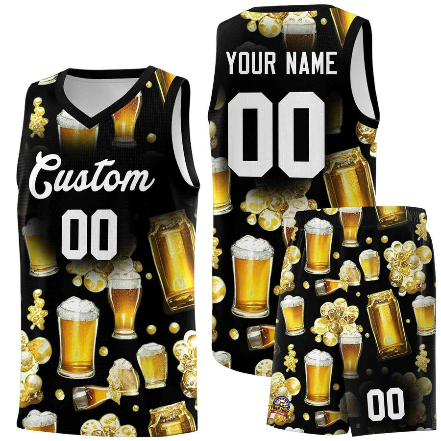 Custom Black National Beer Day Personalized Beer Bubble Basketball Jersey | BuyFootballJersey