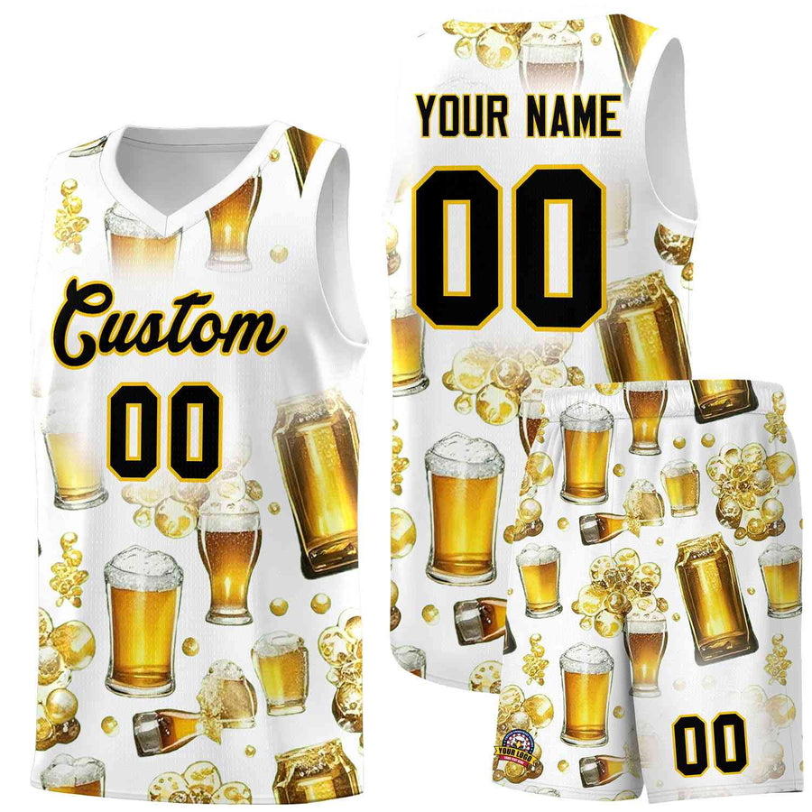 Custom White National Beer Day Personalized Beer Bubble Basketball Jersey | BuyFootballJersey