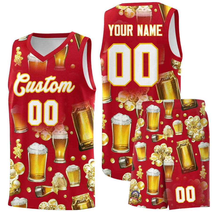 Custom Red National Beer Day Personalized Beer Bubble Basketball Jersey | BuyFootballJersey