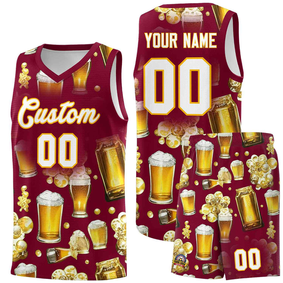 Custom Crimson National Beer Day Personalized Beer Bubble Basketball Jersey | BuyFootballJersey