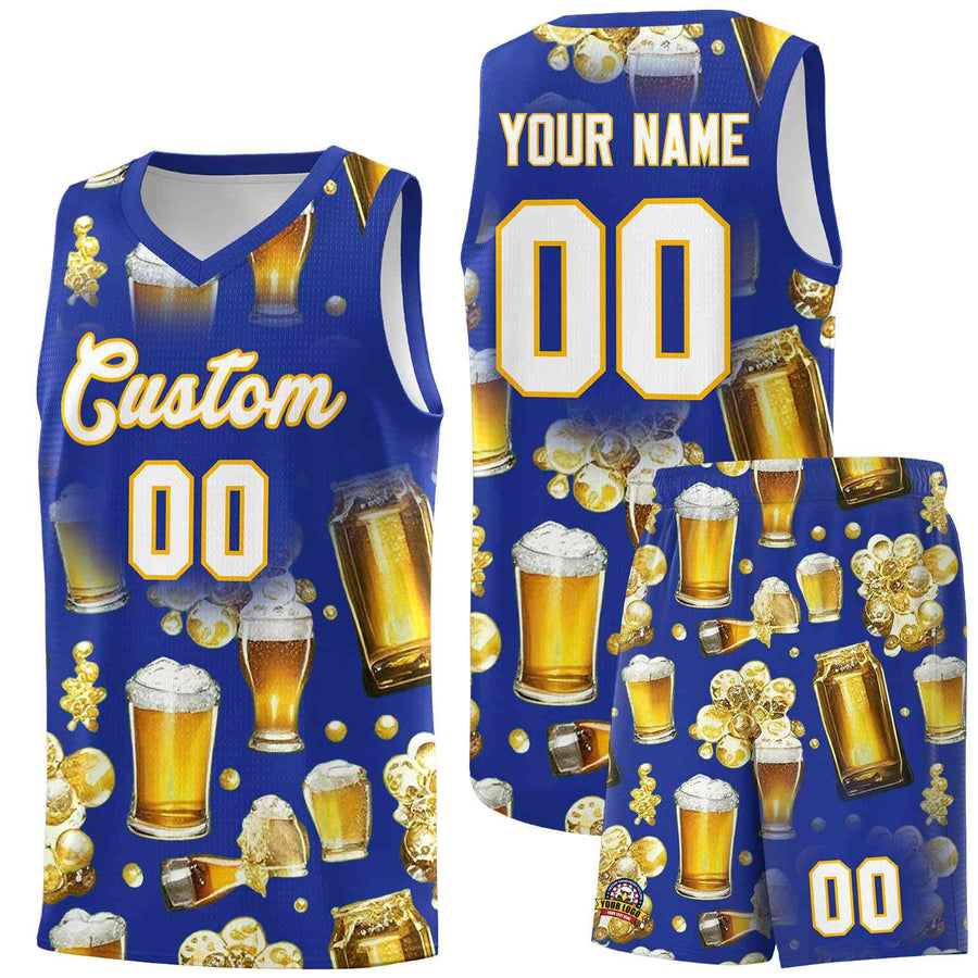 Custom Royal Blue National Beer Day Personalized Beer Bubble Basketball Jersey | BuyFootballJersey