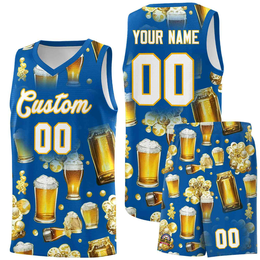 Custom Royal National Beer Day Personalized Beer Bubble Basketball Jersey | BuyFootballJersey