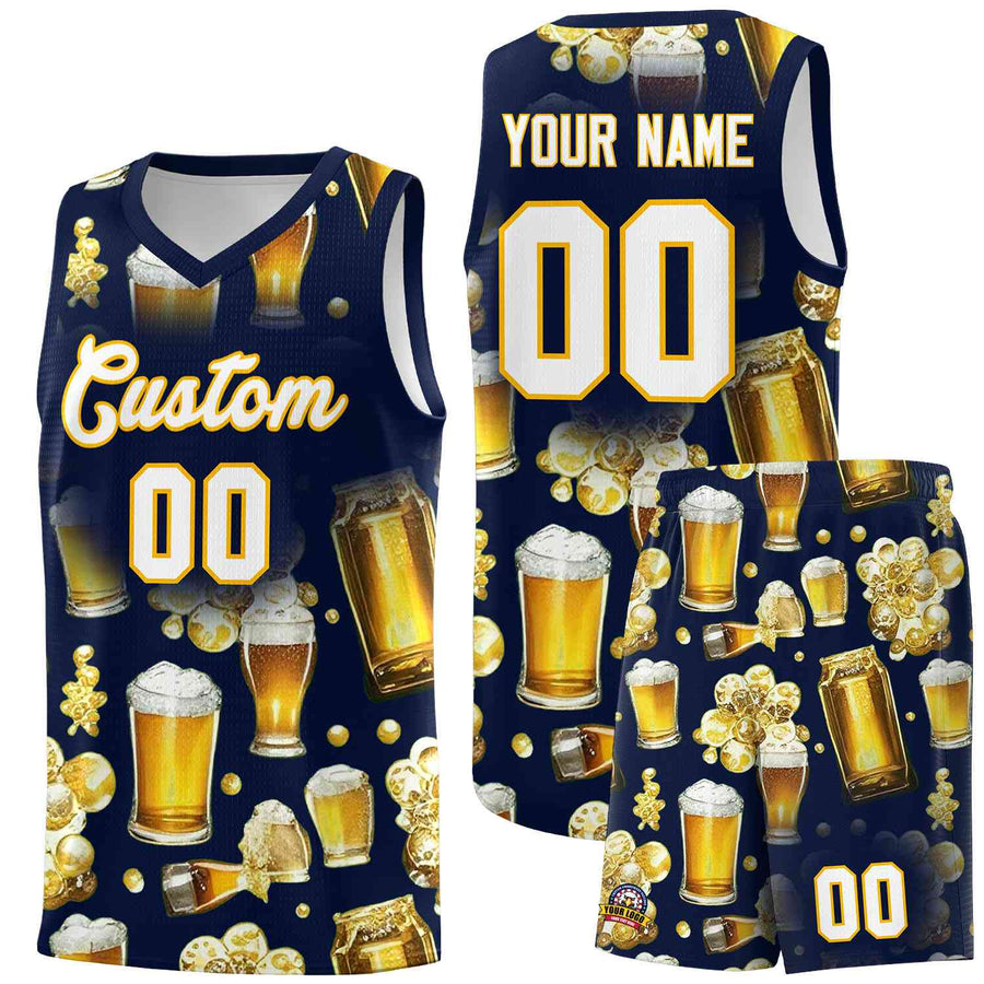Custom Navy National Beer Day Personalized Beer Bubble Basketball Jersey | BuyFootballJersey