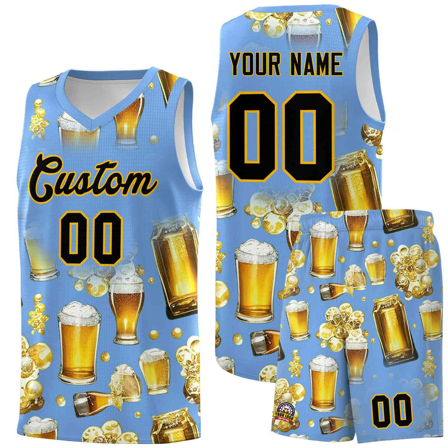 Custom Light Blue National Beer Day Personalized Beer Bubble Basketball Jersey | BuyFootballJersey