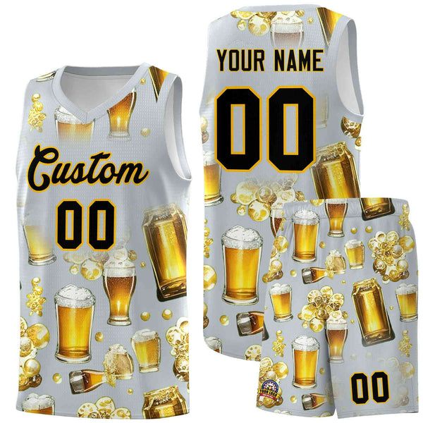 Custom Silver National Beer Day Personalized Beer Bubble Basketball Jersey | BuyFootballJersey