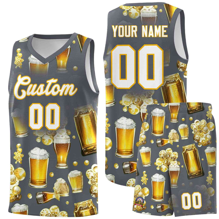 Custom Gray National Beer Day Personalized Beer Bubble Basketball Jersey | BuyFootballJersey