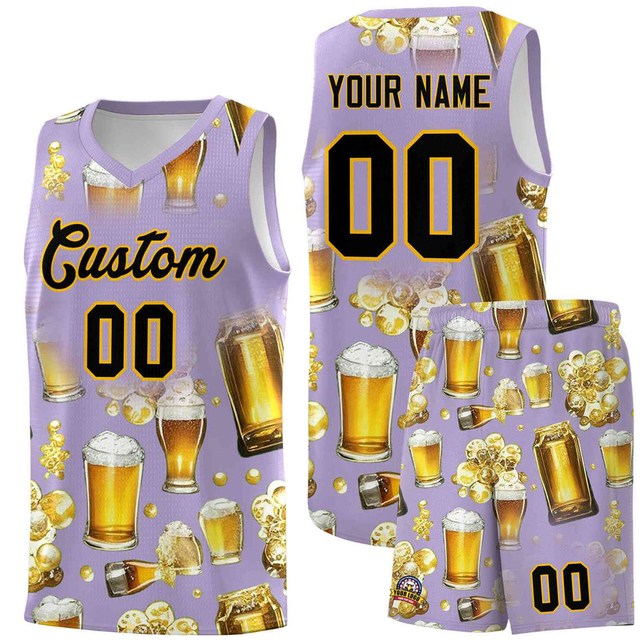Custom Light Purple National Beer Day Personalized Beer Bubble Basketball Jersey | BuyFootballJersey