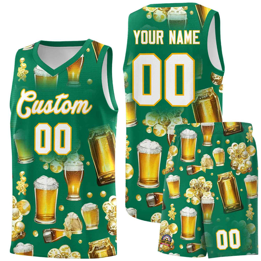 Custom Kelly Green National Beer Day Personalized Beer Bubble Basketball Jersey | BuyFootballJersey