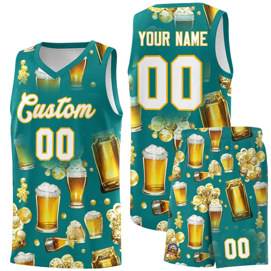 Custom Teal National Beer Day Personalized Beer Bubble Basketball Jersey | BuyFootballJersey