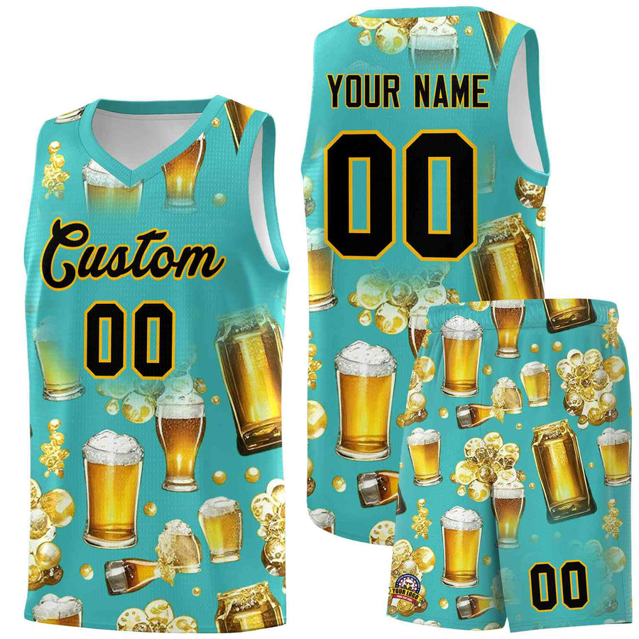 Custom Teal National Beer Day Personalized Beer Bubble Basketball Jersey | BuyFootballJersey