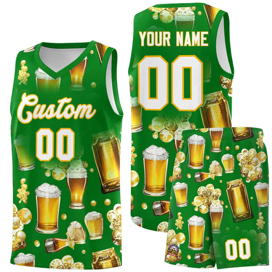 Custom Kelly Green-02 National Beer Day Personalized Beer Bubble Basketball Jersey | BuyFootballJersey