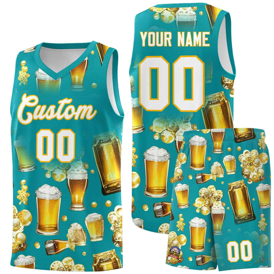 Custom Teal National Beer Day Personalized Beer Bubble Basketball Jersey | BuyFootballJersey