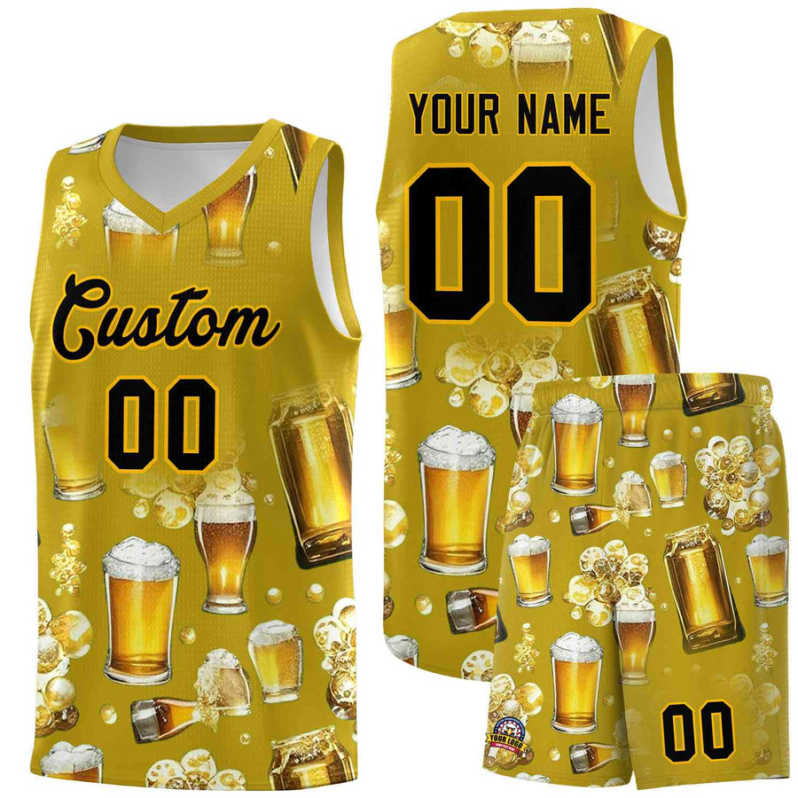 Custom Old Gold National Beer Day Personalized Beer Bubble Basketball Jersey | BuyFootballJersey