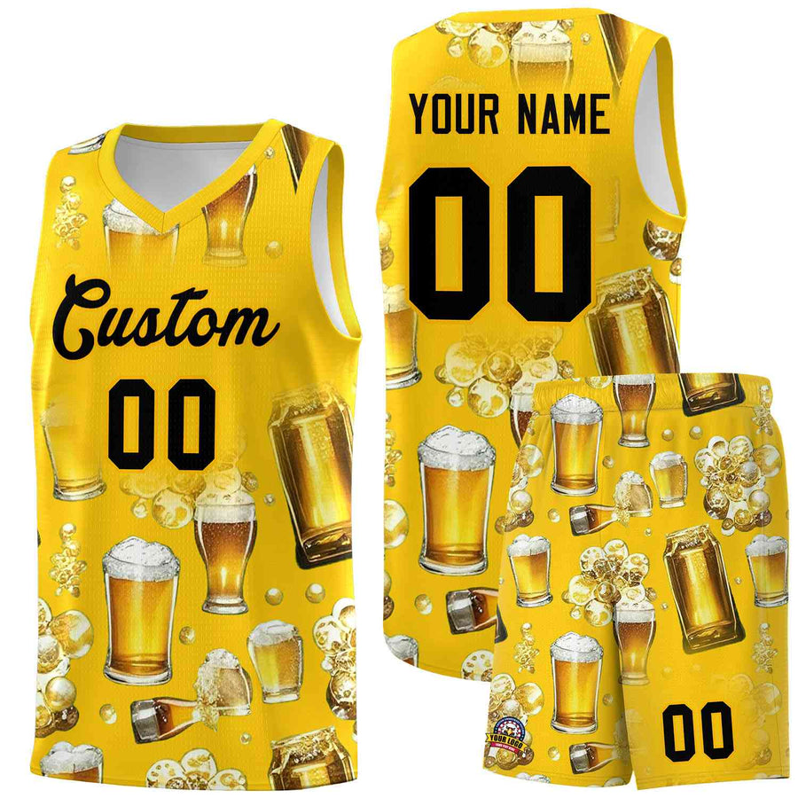Custom Gold National Beer Day Personalized Beer Bubble Basketball Jersey | BuyFootballJersey
