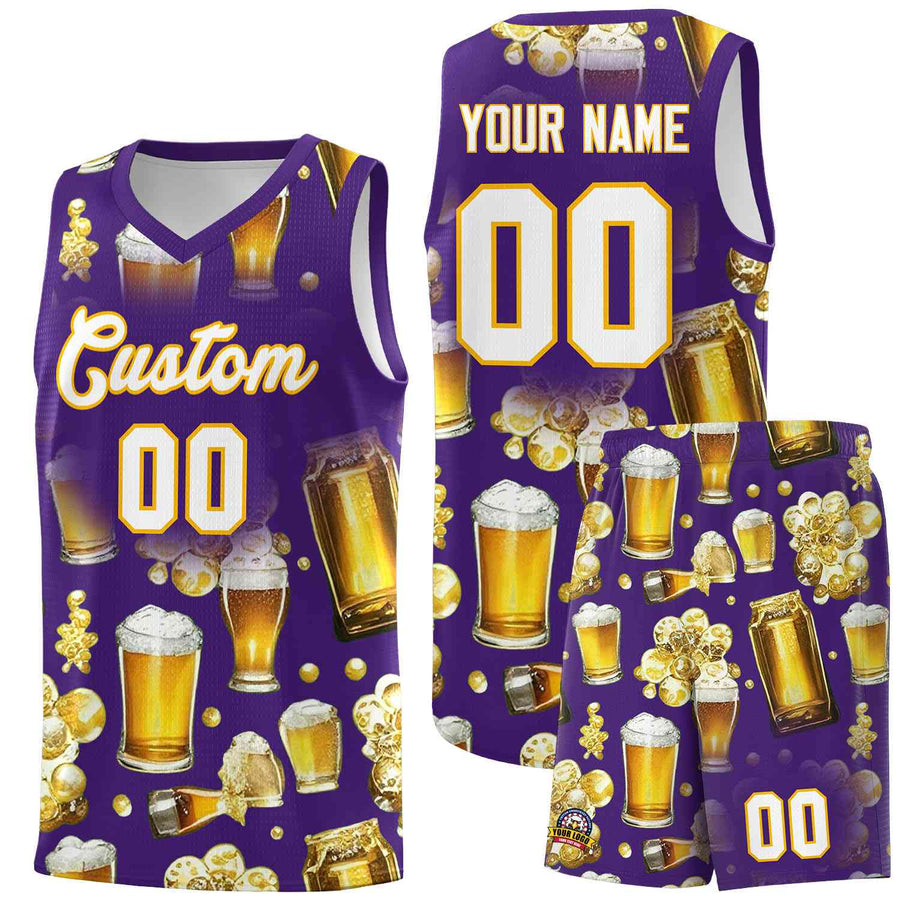 Custom Purple National Beer Day Personalized Beer Bubble Basketball Jersey | BuyFootballJersey