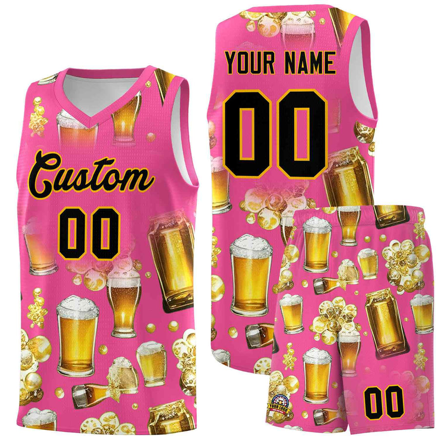 Custom Pink National Beer Day Personalized Beer Bubble Basketball Jersey | BuyFootballJersey