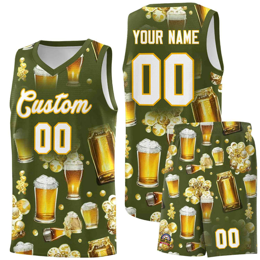Custom Olive National Beer Day Personalized Beer Bubble Basketball Jersey | BuyFootballJersey