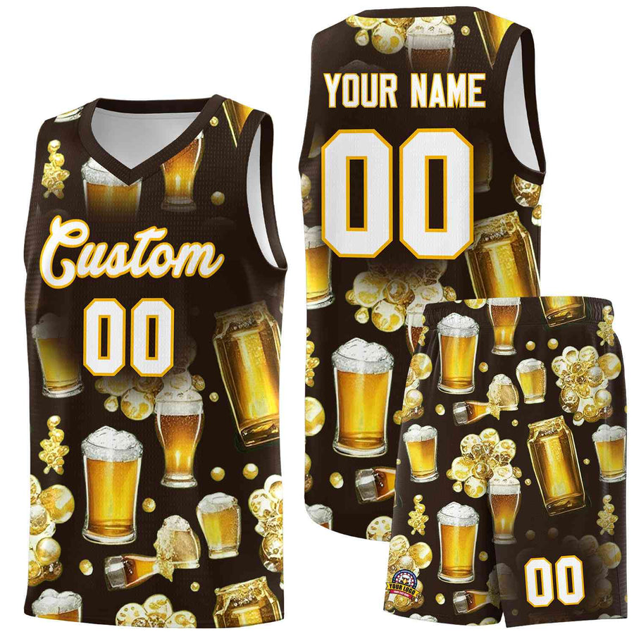 Custom Brown National Beer Day Personalized Beer Bubble Basketball Jersey | BuyFootballJersey