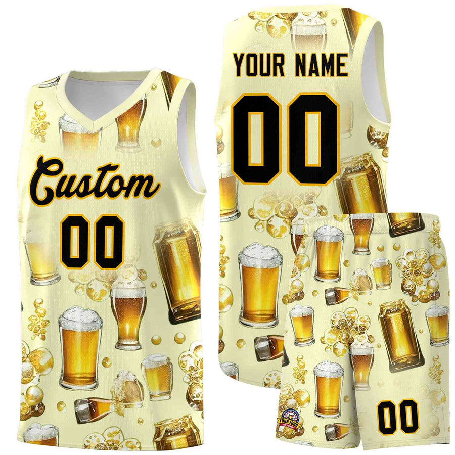 Custom Cream National Beer Day Personalized Beer Bubble Basketball Jersey | BuyFootballJersey
