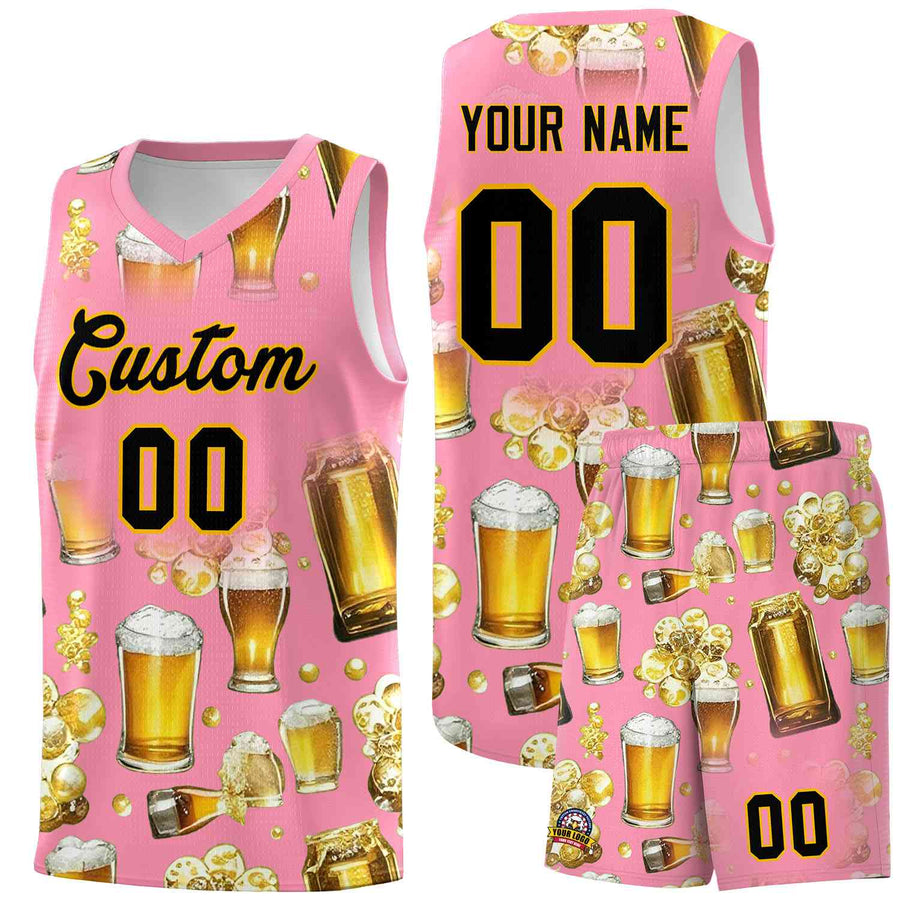 Custom Light Pink National Beer Day Personalized Beer Bubble Basketball Jersey | BuyFootballJersey