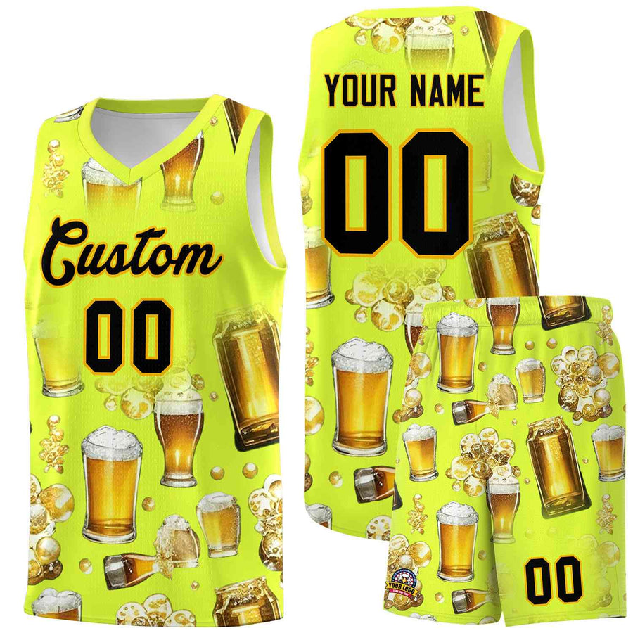 Custom Fluorescent Green National Beer Day Personalized Beer Bubble Basketball Jersey | BuyFootballJersey