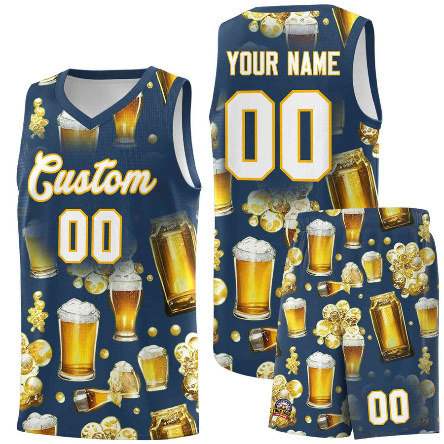 Custom Midnight Blue National Beer Day Personalized Beer Bubble Basketball Jersey | BuyFootballJersey