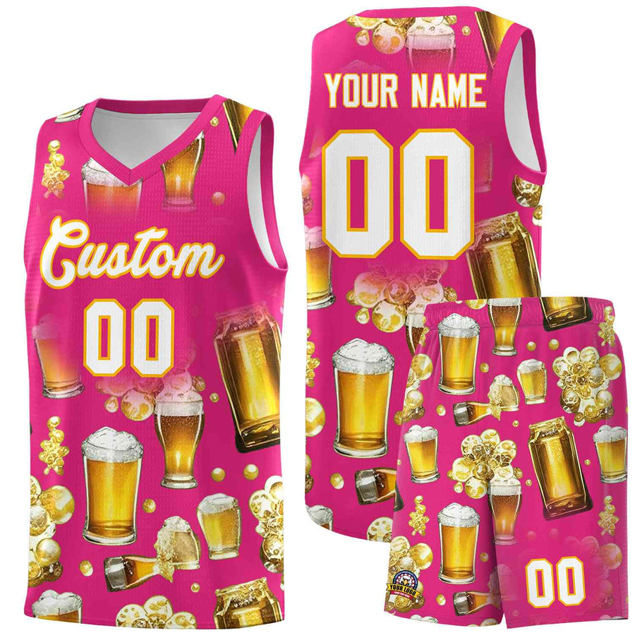 Custom Rose Red National Beer Day Personalized Beer Bubble Basketball Jersey | BuyFootballJersey